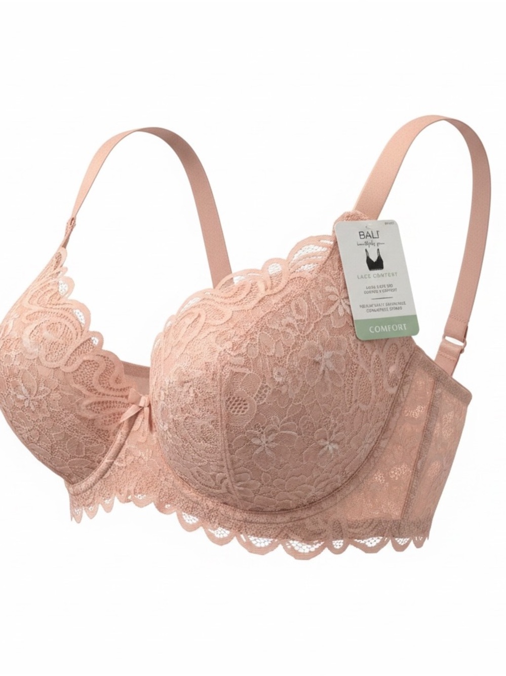 Bali Lace Comfort Underwire Bra - Blush Pink floral lace size XXL NWT